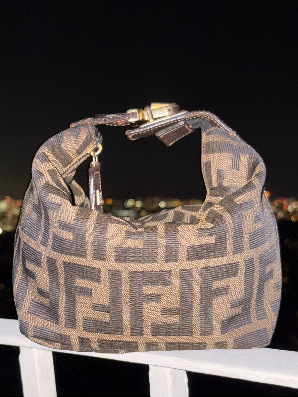 Fendi Brown FF Logo Canvas Shoulder Bag